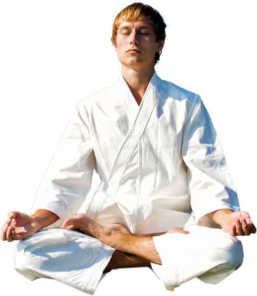 Martial Arts Lessons for Adults in Falls Church VA - Young Man Thinking and Meditating in White