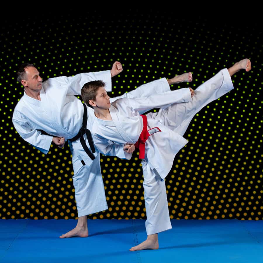 Martial Arts Lessons for Families in Falls Church VA - Dad and Son High Kick